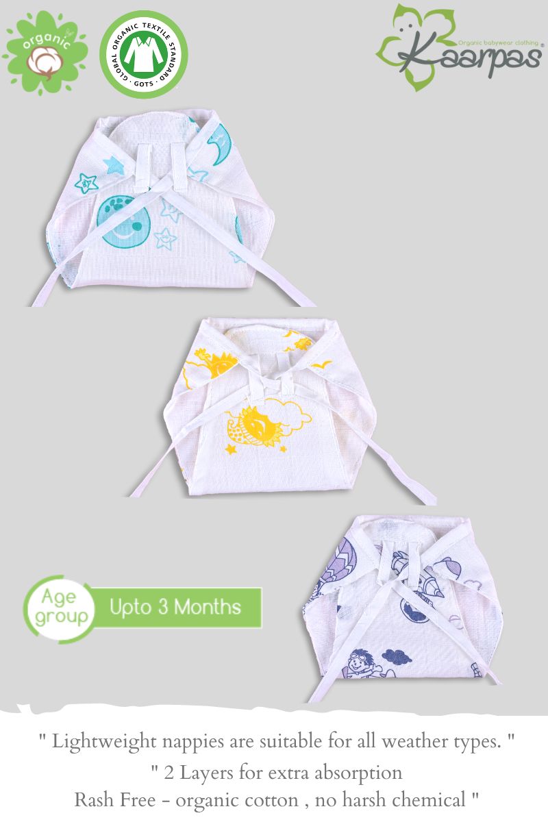 Into the Sky' Cotton 2 Layered Nappies  (Pack of 3)