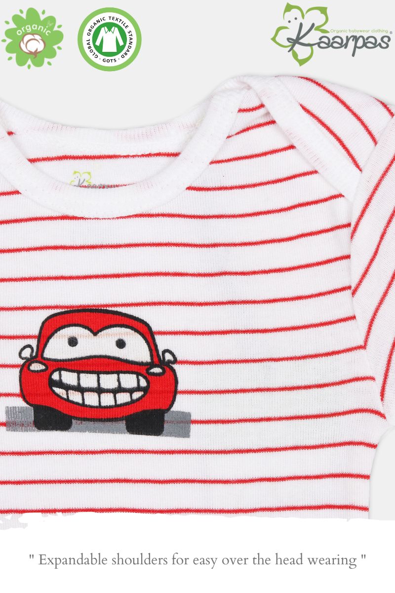 2-Piece Car and the Wheels print Onesie/Bodysuit Pant Set - (Red & Grey)