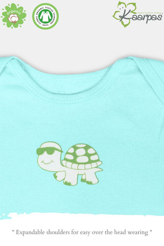 2-Piece Hare and Tortoise print Onesie/Bodysuit Pant Set - (Blue & green)