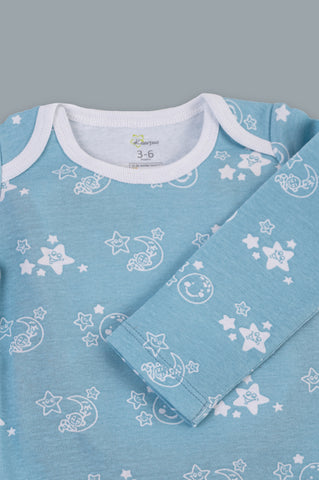 Kaarpas organic cotton 2 piece baby PJ set with bright star and moon - Sky blue