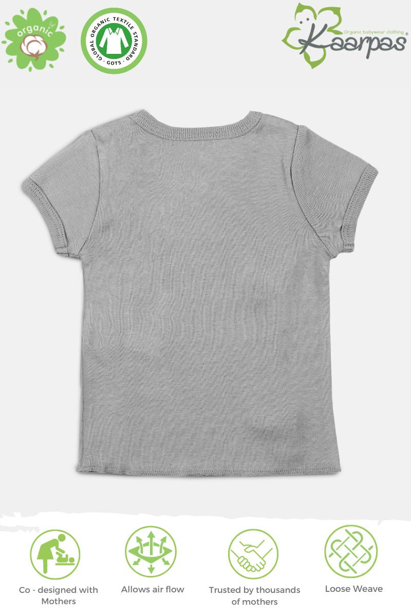 Front open Side snap Half | Short sleeves T-Shirt | Jhabla, Grey