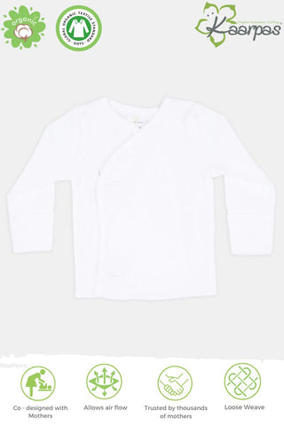 Front open Side snap Long | Full sleeves T-Shirt | Jhabla, White