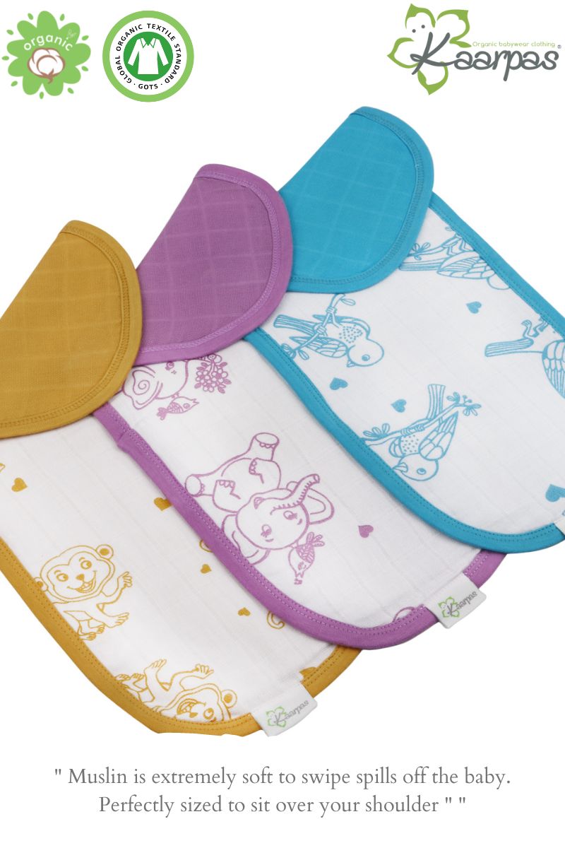 Adorable Animal' Cotton Muslin Baby Burp Cloth - Pack Of 3