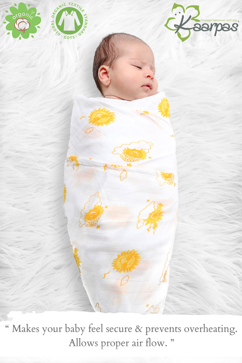 Sky Theme' Organic Muslin Baby Swaddle : Parachute and Sun,100X100 CM Pack of 2
