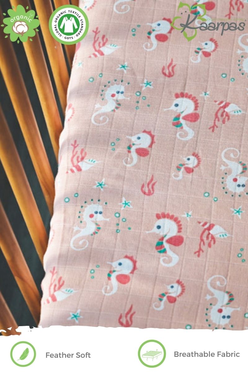 Ocean Dive' Cotton Fitted Cot Crib Sheet : Seahorse