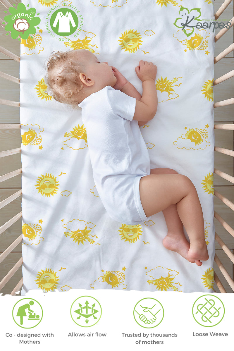 Into the Sky' Cotton Fitted Cot Crib Sheet : Sun